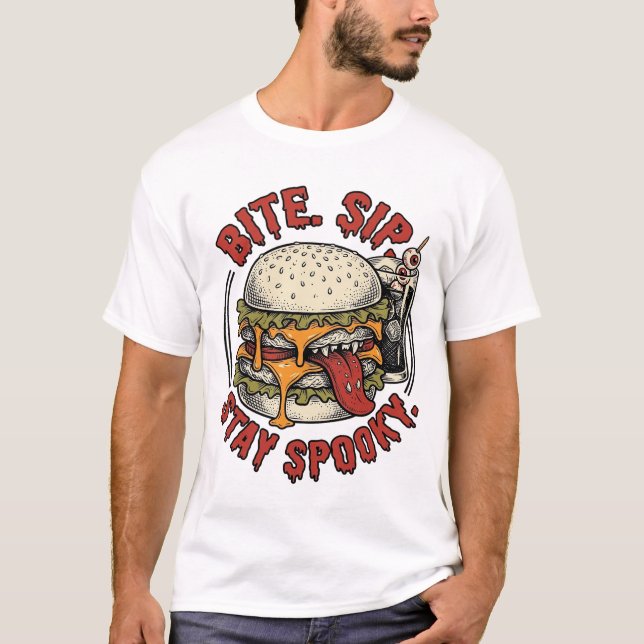 Skrämmande Burger T-shirt Vintage Gravyr Halloween (Framsida)
