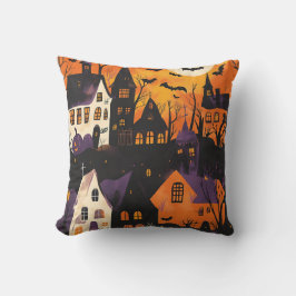 Skrämmande by Spooky Lila Orange Halloween Kudde