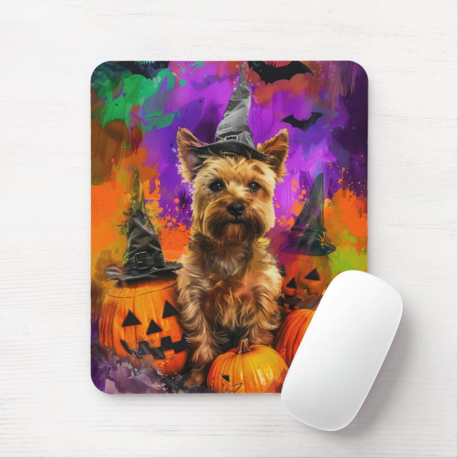 Skrämmande Cairn Terrier Hund Halloween Häxa Pumpa Musmatta (Med mus)
