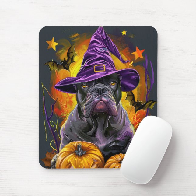 Skrämmande Cane Corso Hund Halloween Häxa Och Pump Musmatta (Med mus)