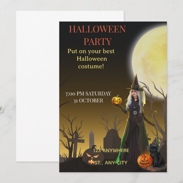 Skrämmande Chic Halloween-fest Invitation Inbjudningar (Fram/baksida)