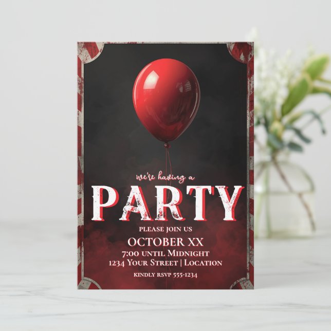 Skrämmande Cirkus Röd Ballong Halloween-fest Inbjudningar (Stående Fram)