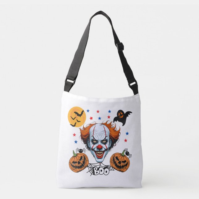 Skrämmande clown Halloween-scen med pumpor Axelväska (Framsida)