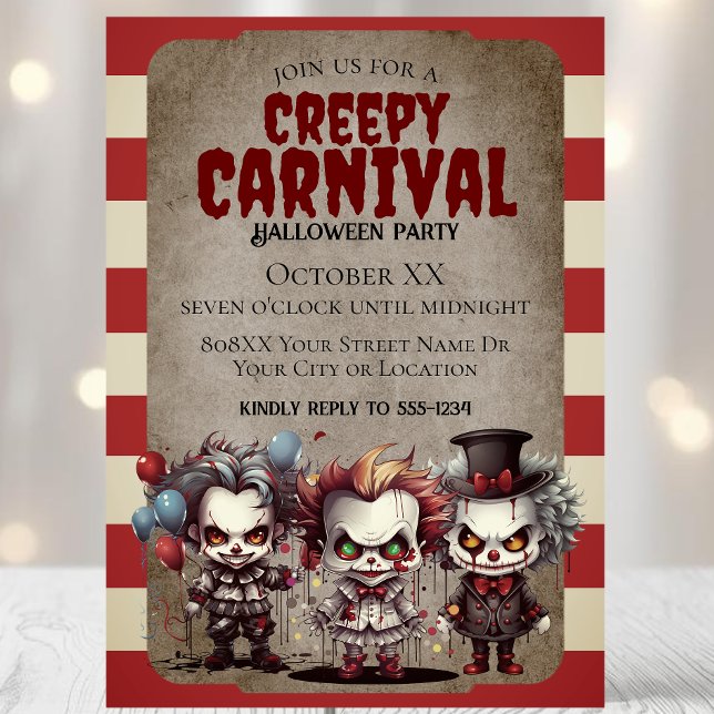 Skrämmande Clownars Halloween Karnevalsfest Inbjudningar (Skapare uppladdad)