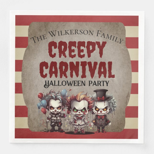Skrämmande Clownars Halloween Karnevalsfest Pappersservett (Framsida)