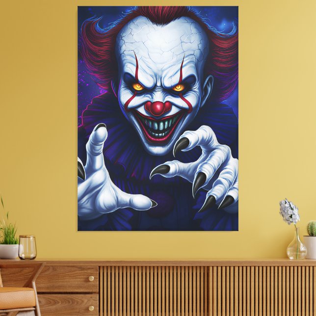 Skrämmande clownduk canvastryck (Insitu (Vardagsrum))