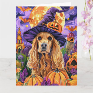 Skrämmande Cocker Spaniel Hund Halloween Häxa Pump Kort