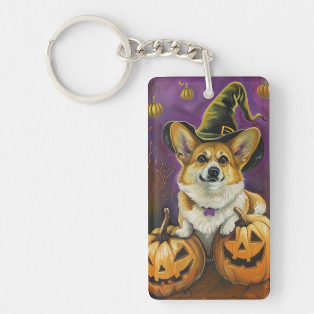 Skrämmande Corgi Hund Halloween Häxa Pumpa (Framsidan)