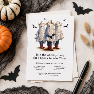 Skrämmande Cowboy Spöken Västerländsk Halloween Inbjudningar