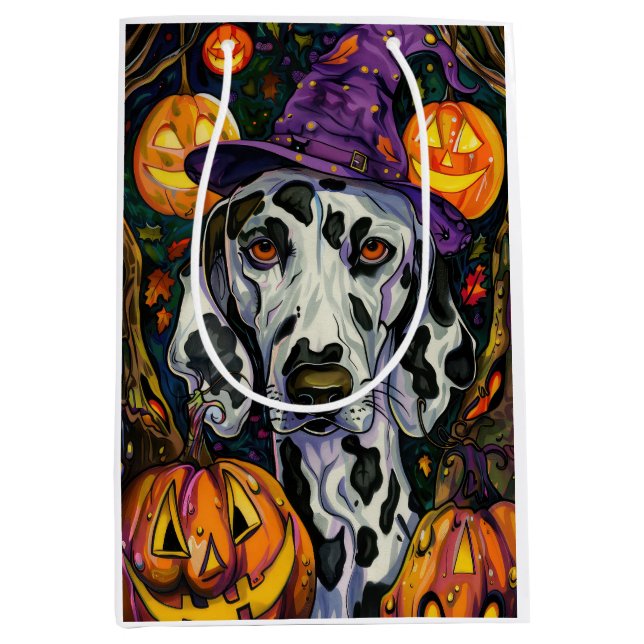 Skrämmande dalmatiner Halloween-häxa och pumpa (Framsidan)