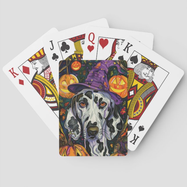 Skrämmande dalmatiner Halloween-häxa och pumpa Casinokort (Baksidan)
