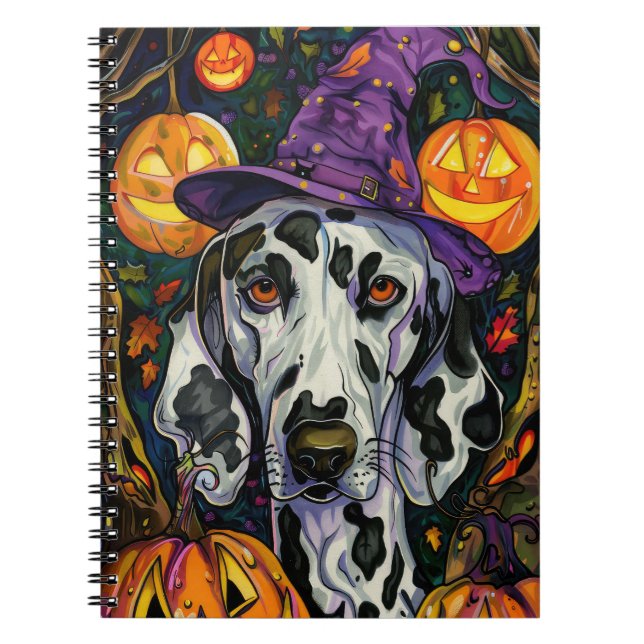 Skrämmande dalmatiner hund Halloween häxa och pump Anteckningsbok (Framsidan)