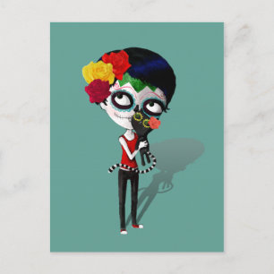 Skrämmande Dia de Los Muertos-flicka Vykort