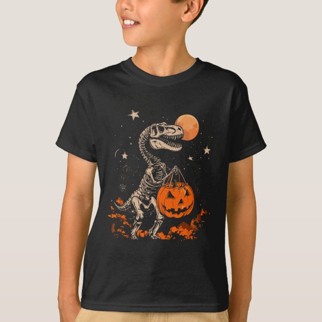 Skrämmande dinosaurieskelett läskig pumpamål Hallo T Shirt (Framsida)
