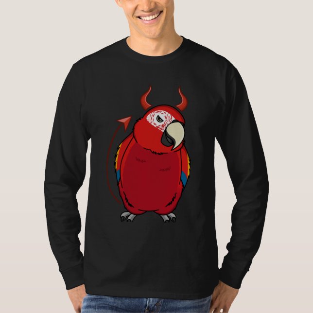Skrämmande Djävulsk Kostym Papegoja I Röd Ara T Shirt (Framsida)