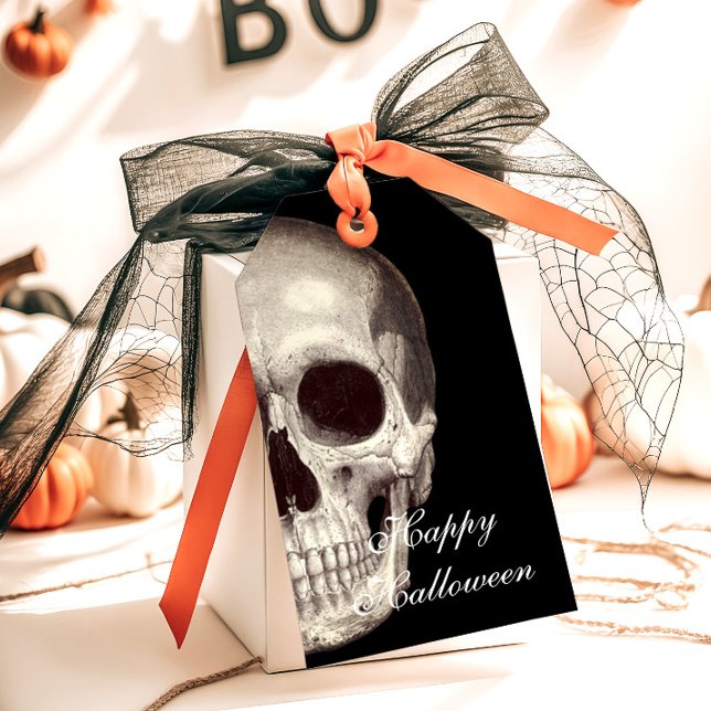 Skrämmande Död Kalle Glad Halloweenfest Presentetikett (Scary Dead Skull Happy Halloween Party Gift Tags)
