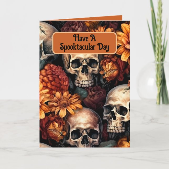 Skrämmande Döda Kranier, 5" x 7" Vikbart Greetingk Kort (Framsida)