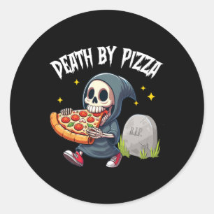 Skrämmande dödgrävaren äter pizza död genom pizza runt klistermärke