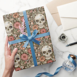 Skrämmande Dödskallar & Röda Blommor Presentpapper