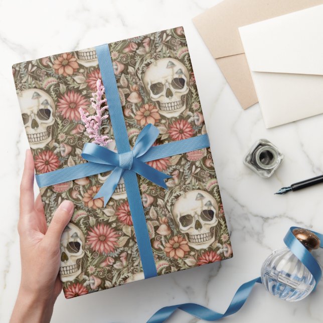 Skrämmande Dödskallar & Röda Blommor Presentpapper (Gifting)