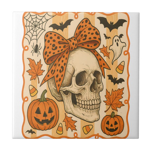 Skrämmande dödskalle Halloween Kakelplatta (Framsidan)