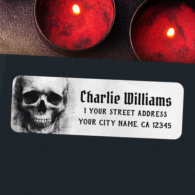 Skrämmande dödskalle Halloween returadress Etikett (Spooky skull Halloween return address Label)