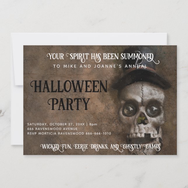 Skrämmande Dödskalle i Topplucka Halloweenfest Inbjudningar (Framsida)