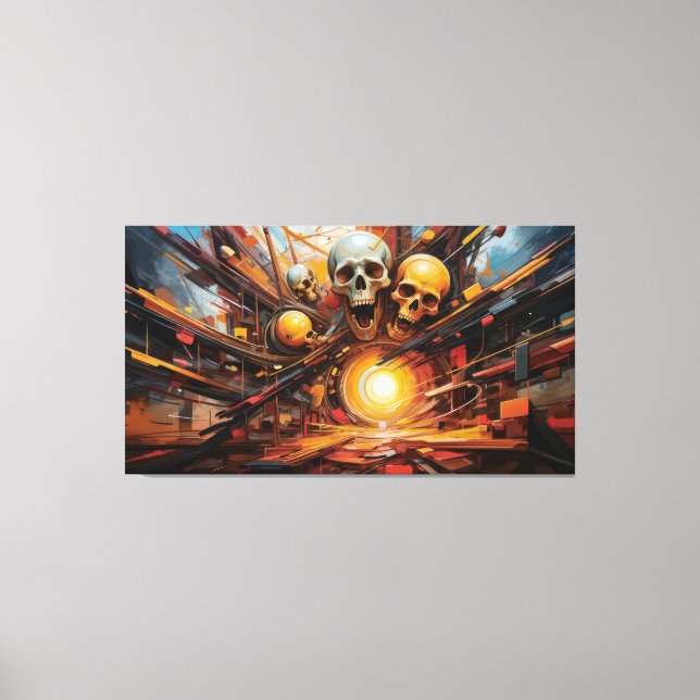 Skrämmande Döskallar i glödlampor Canvastryck (Framsida)