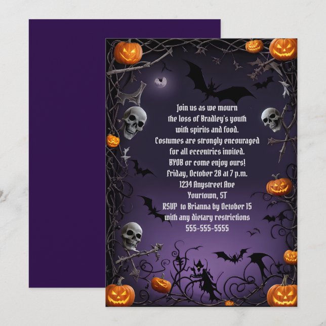 Skrämmande Döskallar Vuxen Halloween Födelsedagsfe Inbjudningar (Fram/baksida)