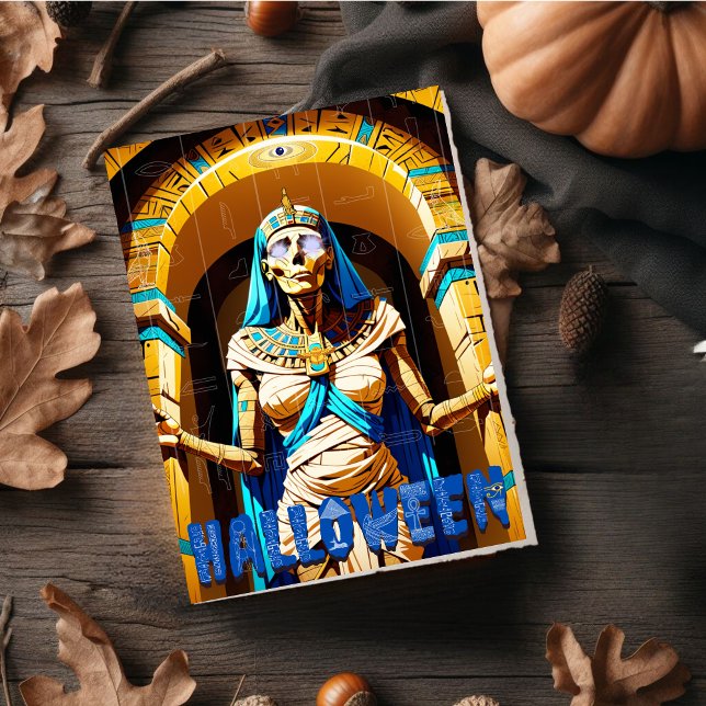Skrämmande egyptisk mumie Halloween Julkort (Scary and Spooky Egyptian Mummy Halloween )