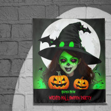 Skrämmande elak häxa Halloween-festlokal banner