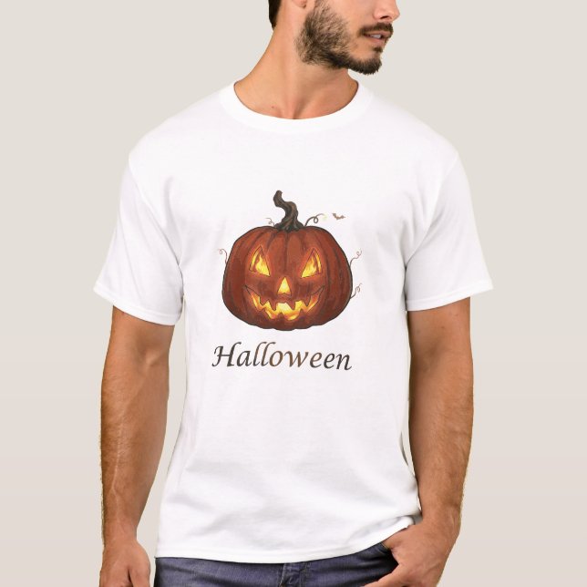 Skrämmande eldig Jack-o'-Lantern Halloween-pumpa T Shirt (Framsida)