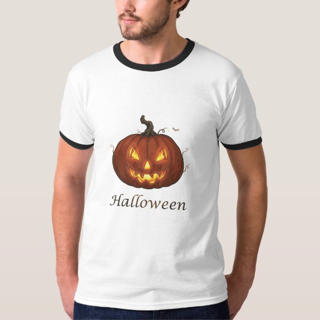 Skrämmande eldig Jack-o'-Lantern Halloween-pumpa T Shirt (Framsida)