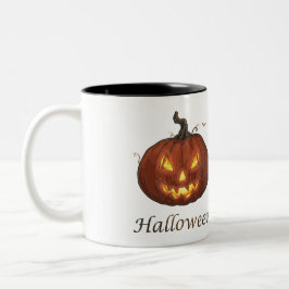 Skrämmande Eldig Jack-o'-Lantern Halloween-pumpa Två-Tonad Mugg