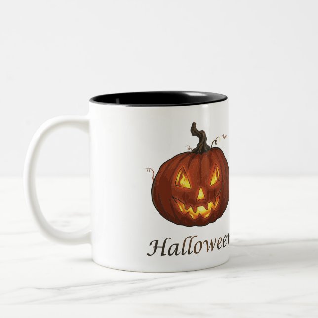 Skrämmande Eldig Jack-o'-Lantern Halloween-pumpa Två-Tonad Mugg (Vänster)