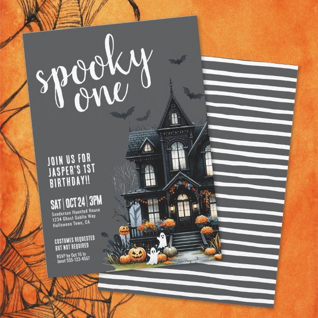 Skrämmande ett Halloween 1-års födelsedag Inbjudningar (Spooky One Halloween 1st Birthday Invitation)