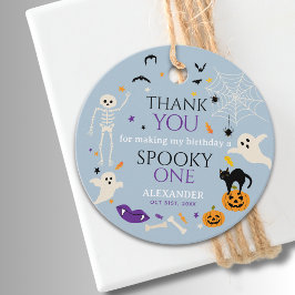 Skrämmande ett Halloween 1-års födelsedag Tack Blå Gåvor Etiketter