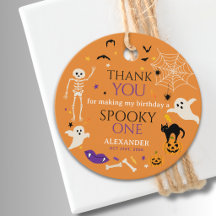 Skrämmande ett Halloween 1-års födelsedag Tack Ora