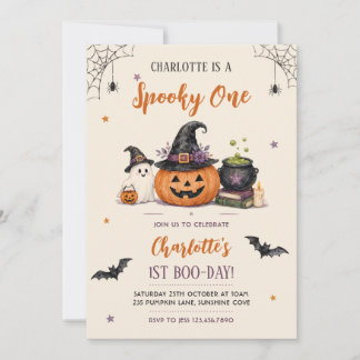 Skrämmande ett Halloween 1-års födelsedagsflicka S Inbjudningar