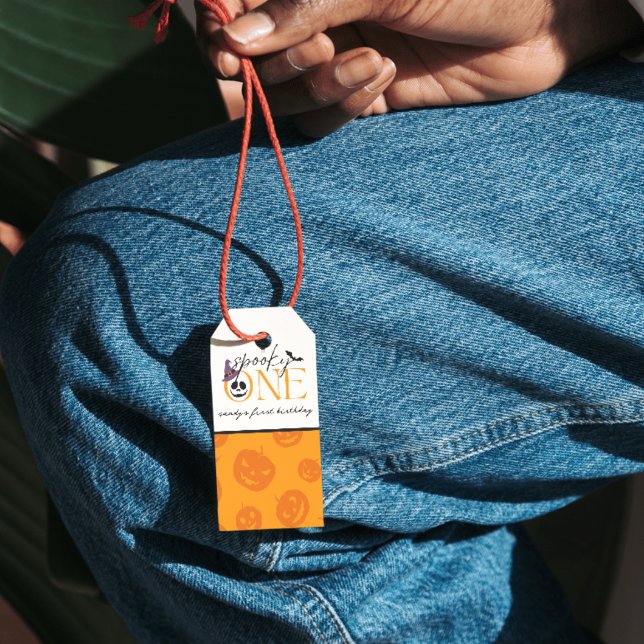 Skrämmande ett Halloween 1-årsdag Presentetikett (spooky one 1st birthday gift tags)