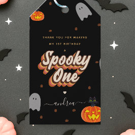 Skrämmande ett Halloween 1-årspresentkort Presentetikett