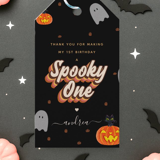 Skrämmande ett Halloween 1-årspresentkort Presentetikett (Skapare uppladdad)