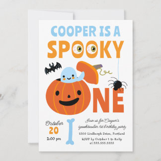 Skrämmande ett Halloween Blå Spöke 1-års födelseda Inbjudningar