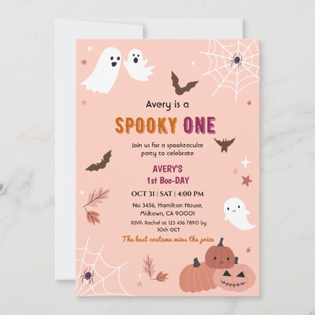 Skrämmande ett Halloween födelsedag Ghost Peach fl Inbjudningar (Framsida)
