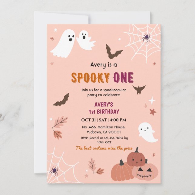 Skrämmande ett Halloween födelsedag Ghost Peach fl Inbjudningar (Framsida)