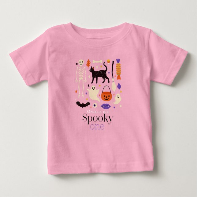 Skrämmande ett Halloween-motiv Rosa 1-årsdag T Shirt (Framsida)
