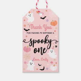 Skrämmande ett Halloween söt spöke 1-års födelseda Presentetikett