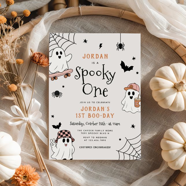 Skrämmande ett Halloween-spöke 1-års födelsedag  Inbjudningar (Skapare uppladdad)