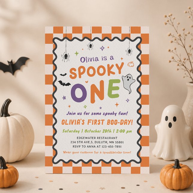 Skrämmande ett Halloween-spöke 1-års födelsedag Inbjudningar (Skapare uppladdad)
