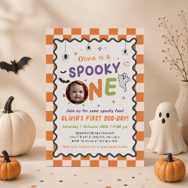 Skrämmande ett Halloween-spöke 1-års födelsedagsfo Inbjudningar